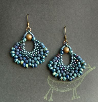 Blue-Bead-Fan-Earrings