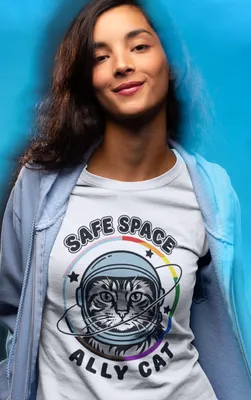 SAFE SPACE ALLY CAT mockup-of-an-Ally-wearing-a-t-shirt-in-a-studio-18576