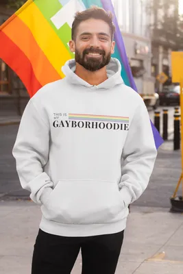 This is by GAYBORHOODIE - hoodie-mockup-of-a-smiling-bearded-man-celebrating-lgbt-pride-32979
